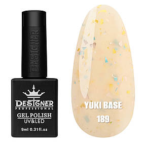 Кольорова база Yuki base Дизайнер з пластівцями Юки для манікюру та педикюру, 9мл. Пісочний 189