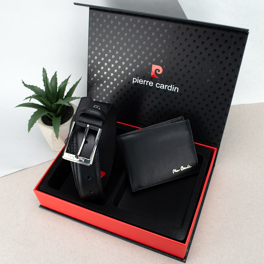 Подарунковий чоловічий набір Pierre Cardin ZG-82 (гаманець та ремінь) чорний