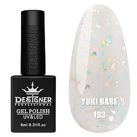 Кольорова база Yuki base Дизайнер з пластівцями Юки для манікюру та педикюру, 9мл. Сірий 193