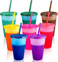 Набір пластикових склянок Color Changing Cups Reusable Plastic Cold Tumbleers, що змінюють колір 8 шт. 470 мл