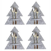 Украшения на новогодний стол Елка серая - в наборе 4шт., размер 20*17см, текстиль