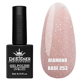 Кольорова база з блискітками Diamond base Дизайнер для нігтів (з невеликим світловідбиваючим ефектом), 9 мл. 253