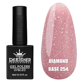 Кольорова база з блискітками Diamond base Дизайнер для нігтів (з невеликим світловідбиваючим ефектом), 9 мл. 254
