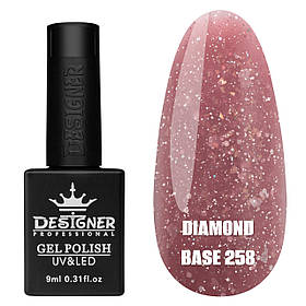 Кольорова база з блискітками Diamond base Дизайнер для нігтів (з невеликим світловідбиваючим ефектом), 9 мл. 258