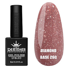 Кольорова база з блискітками Diamond base Дизайнер для нігтів (з невеликим світловідбиваючим ефектом), 9 мл. 260