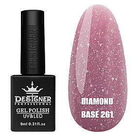 Кольорова база з блискітками Diamond base Дизайнер для нігтів (з невеликим світловідбиваючим ефектом), 9 мл. 261