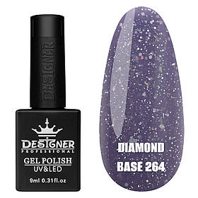 Кольорова база з блискітками Diamond base Дизайнер для нігтів (з невеликим світловідбиваючим ефектом), 9 мл. 264