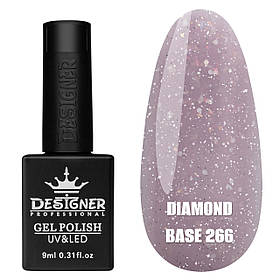 Кольорова база з блискітками Diamond base Дизайнер для нігтів (з невеликим світловідбиваючим ефектом), 9 мл. 266