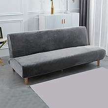 Велюровий чохол на диван 2-х місний без підлокітників, універсальний чохол на диван стильний Темно сірий