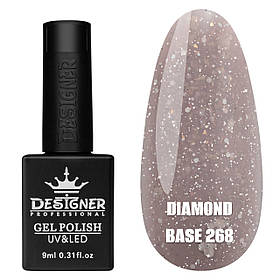 Кольорова база з блискітками Diamond base Дизайнер для нігтів (з невеликим світловідбиваючим ефектом), 9 мл. 268