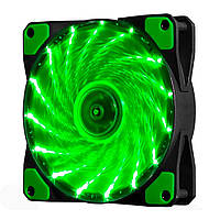 Кулер корпусний 12025 DC sleeve fan 4pin — 120*120*25 мм, 12V, 1100 об/хв, 15LED, Green