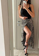 Женская юбка на запах, с леопардовым принтом, 42/44, 46/48, серая и коричневая, штапель