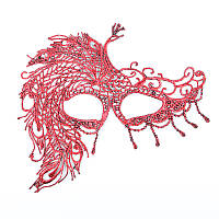 Ажурная маска Павлин карнавальная 17 на 14 см красный