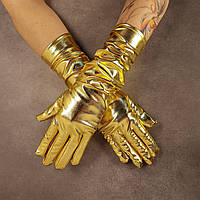 Довгі рукавички 40см до ліктя Косплей  блискучі, карнавальні, щільні (Золото)