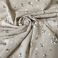Тканина Льон натуральний (Льняна тканина) принт Бежевий польові квіти