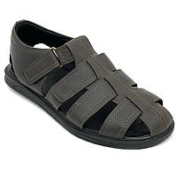 Шкіряні коричневі чоловічі сандалі на липучці літо MIDA 15041(8) 40