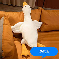 Плюшева іграшка-антистрес для сну ОПТОМ інтер'єрна ігрова подушка Гусак Обіймиться 50 см білий chi
