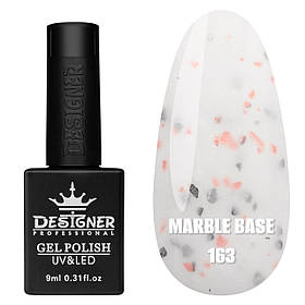Камуфлююча кольорова база Marble base Дизайнер з різнокольоровими пластівцями Юки для манікюру, 9 мл. Молочний 163