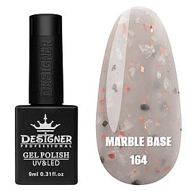 Камуфлююча кольорова база Marble base Дизайнер з різнокольоровими пластівцями Юки для манікюру, 9 мл. Сіро-молочний 164