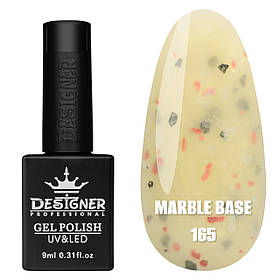 Камуфлююча кольорова база Marble base Дизайнер з різнокольоровими пластівцями Юки для манікюру, 9 мл. Жовтий пастельний 165