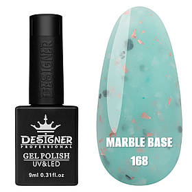 Камуфлююча кольорова база Marble base Дизайнер з різнокольоровими пластівцями Юки для манікюру, 9 мл. Ніжно-блакитний 168