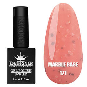 Камуфлююча кольорова база Marble base Дизайнер з різнокольоровими пластівцями Юки для манікюру, 9 мл. Полуничний 171