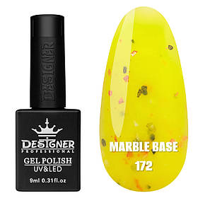 Камуфлююча кольорова база Marble base Дизайнер з різнокольоровими пластівцями Юки для манікюру, 9 мл. Жовтий яскравий 172