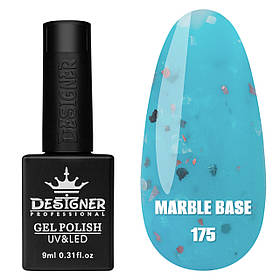Камуфлююча кольорова база Marble base Дизайнер з різнокольоровими пластівцями Юки для манікюру, 9 мл. Блакитний яскравий 175