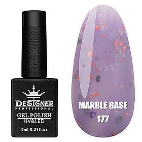 Камуфлююча кольорова база Marble base Дизайнер з різнокольоровими пластівцями Юки для манікюру, 9 мл. Темно-фіолетовий 177
