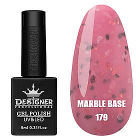 Камуфлююча кольорова база Marble base Дизайнер з різнокольоровими пластівцями Юки для манікюру, 9 мл. Рожевий 179