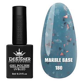 Камуфлююча кольорова база Marble base Дизайнер з різнокольоровими пластівцями Юки для манікюру, 9 мл. Синій 180