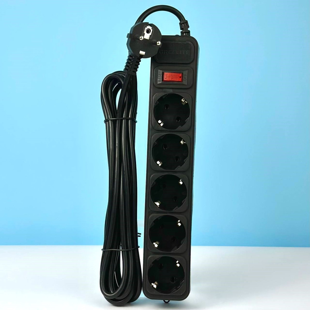 Подовжувач мережевий переноска 5 метрів на 5 розеток GREELITE SP5 Чорний 14023, фото 1
