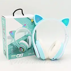 Бездротові навушники з підсвічуванням, STN-28, Блакитні / Блютуз навушники / Дитячі навушники з вушками