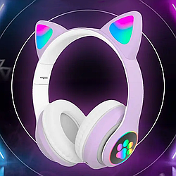 Бездротові навушники з вушками і підсвічуванням, STN-28, Фіолетовий / Дитячі Bluetooth навушники з котячими вушками