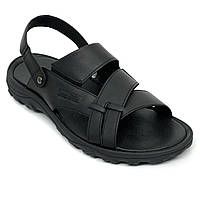 Шкіряні чорні чоловічі сандалі на липучці літо MIDA 15049(3) 40