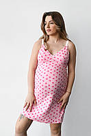 Ночная рубашка для беременных и кормящих мам розовая в сердечки