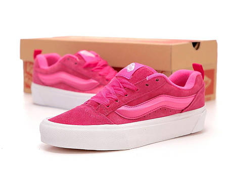 Жіночі кеди Vans Skool Knu Pink кросівки Ванс Кну низькі рожеві з білою підошвою замша демісезон, фото 1