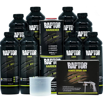 Захисне покриття підвищеної міцності (фарба) U-POL RAPTOR™ + пістолет, 8 л Комплект Чорний