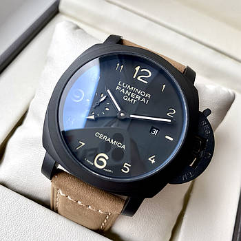 Наручний годинник Officine Panerai Luminor 1950 3 Days GMT ceramica AAA чоловічий механічний на шкіряному ремінці