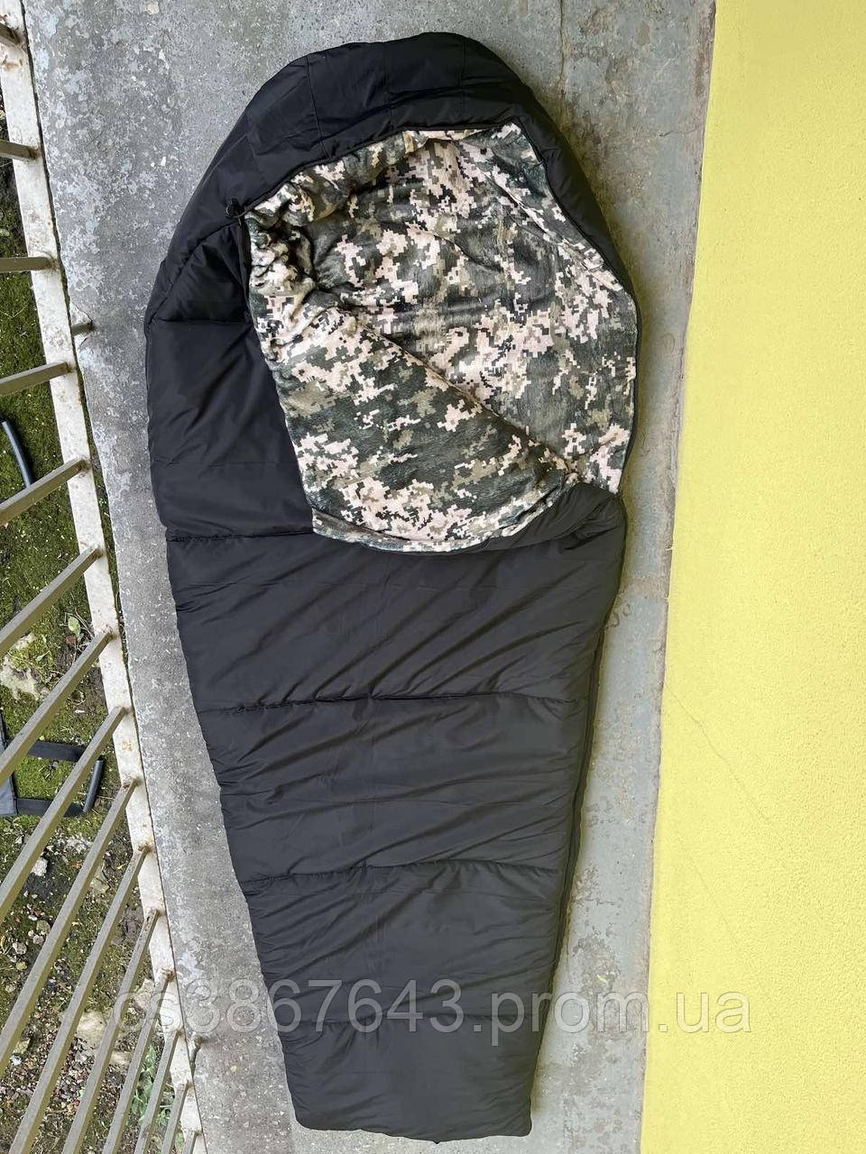 Тактический спальник- кокон, одеяло черный / Зимний спальник для ВСУ с капюшоном до -18 - фото 1 - id-p2191009380
