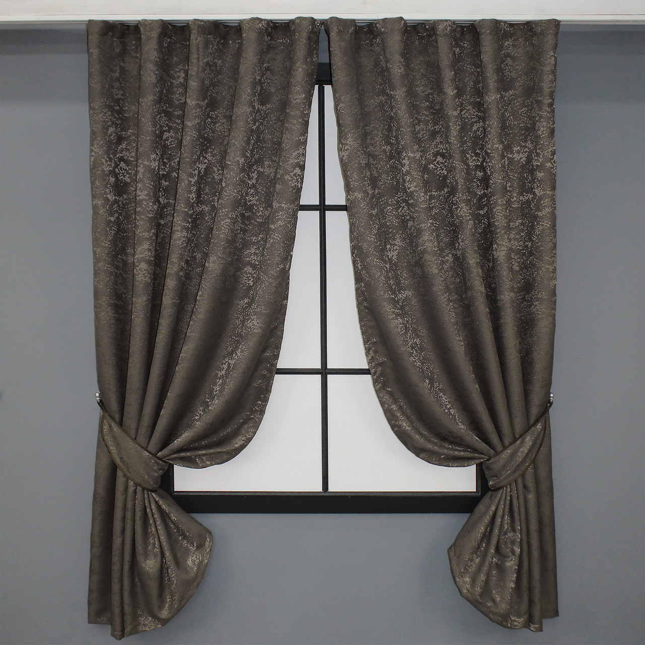 Комплект (2шт. 1,3х1,7м.) коротких штор, льон мармур колекція "Pavliani". Колір темне какао. Код 1288ш 35-0064, фото 1