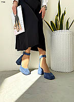 Женские туфли на каблуке натуральная замша цвет джинс