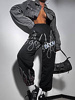 Стильные женские джоггеры двунитка с принтом, модные спортивные женские штаны