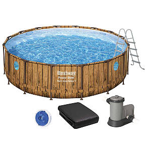 Каркасний басейн Bestway Дерево 56725 (488х122 см) з картриджним фільтром, драбиною та тентом