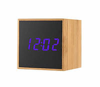 Стильные электронные часы куб TS-M01 под дерево (фиолетовая подсветка) de