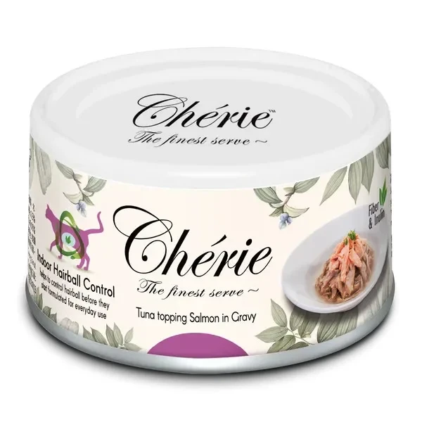 Вологий корм для котів Cherie Hairball Control Tuna&Salmon, зі шматочками тунця та лосося в соусі 80 г