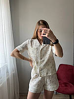 Женская пижама-костюм из жатого муслина / Комплект из муслина рубашка брюки