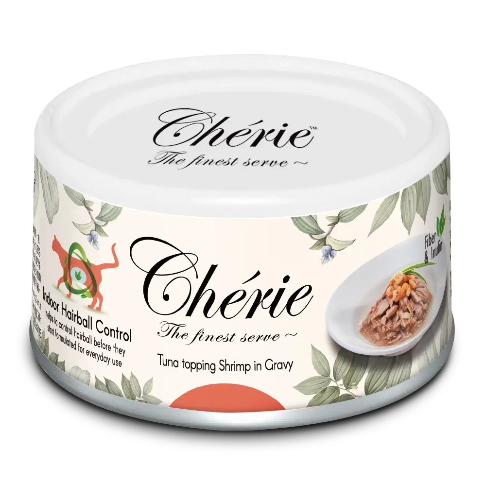 Вологий корм для котів Cherie Hairball Control Tuna&Shrimp, зі шматочками тунця та креветок в соусі 80 г