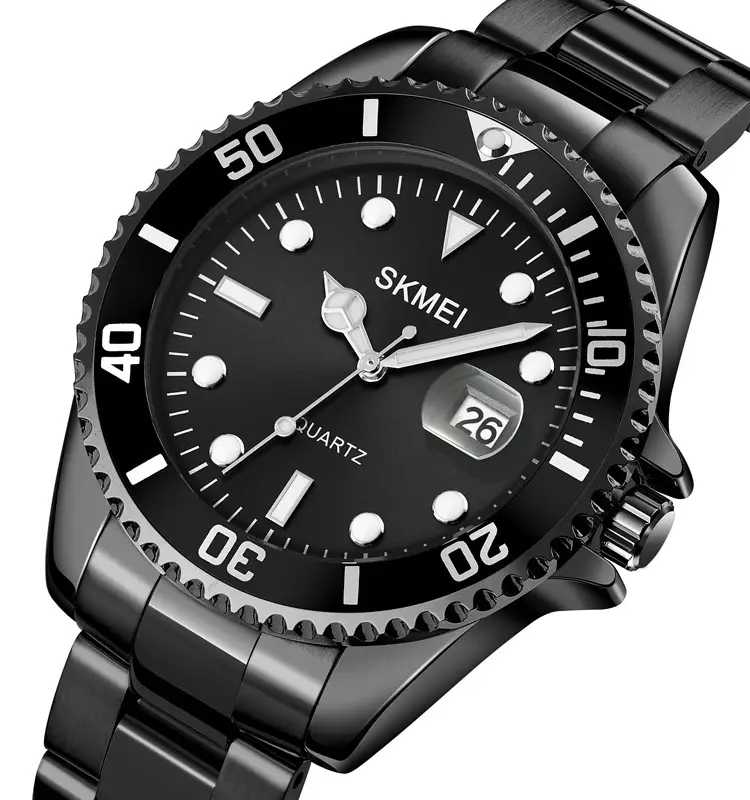 Чоловічий наручний годинник Skmei 1779 на сталевому браслеті (Чорний), фото 1