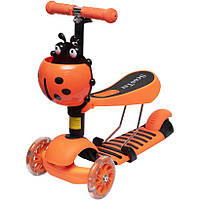 Самокат детский трехколесный со съемной сидушкой "Scooter 3в1 Оранжевый" от 1 до 6 лет.
